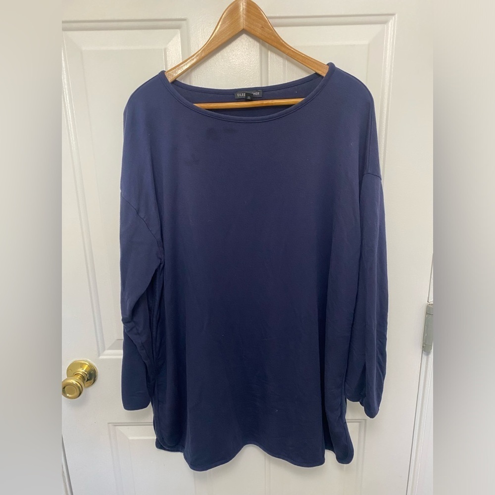 Eileen Fisher Long Sleeve Dark Blue Tunic GUC Size Large oversized comfy